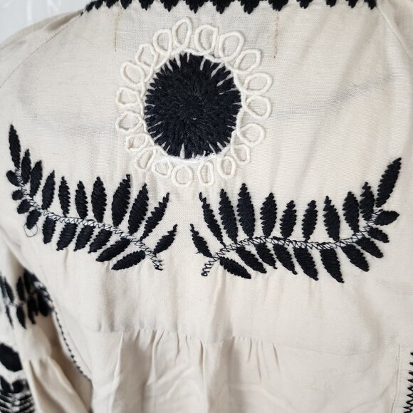 Zara Beige Floral Embroidered Cotton Linen Tassel Lantern Sleeve Jacket - Picture 6 of 8